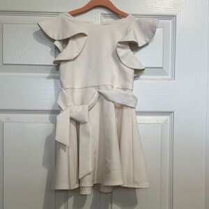 GB Girls Cream Dress with Bow and Ruffle Sleeves